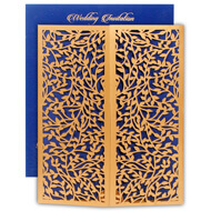 Buy lasercut wedding invitations, Blue Gold theme, Indian wedding cards online